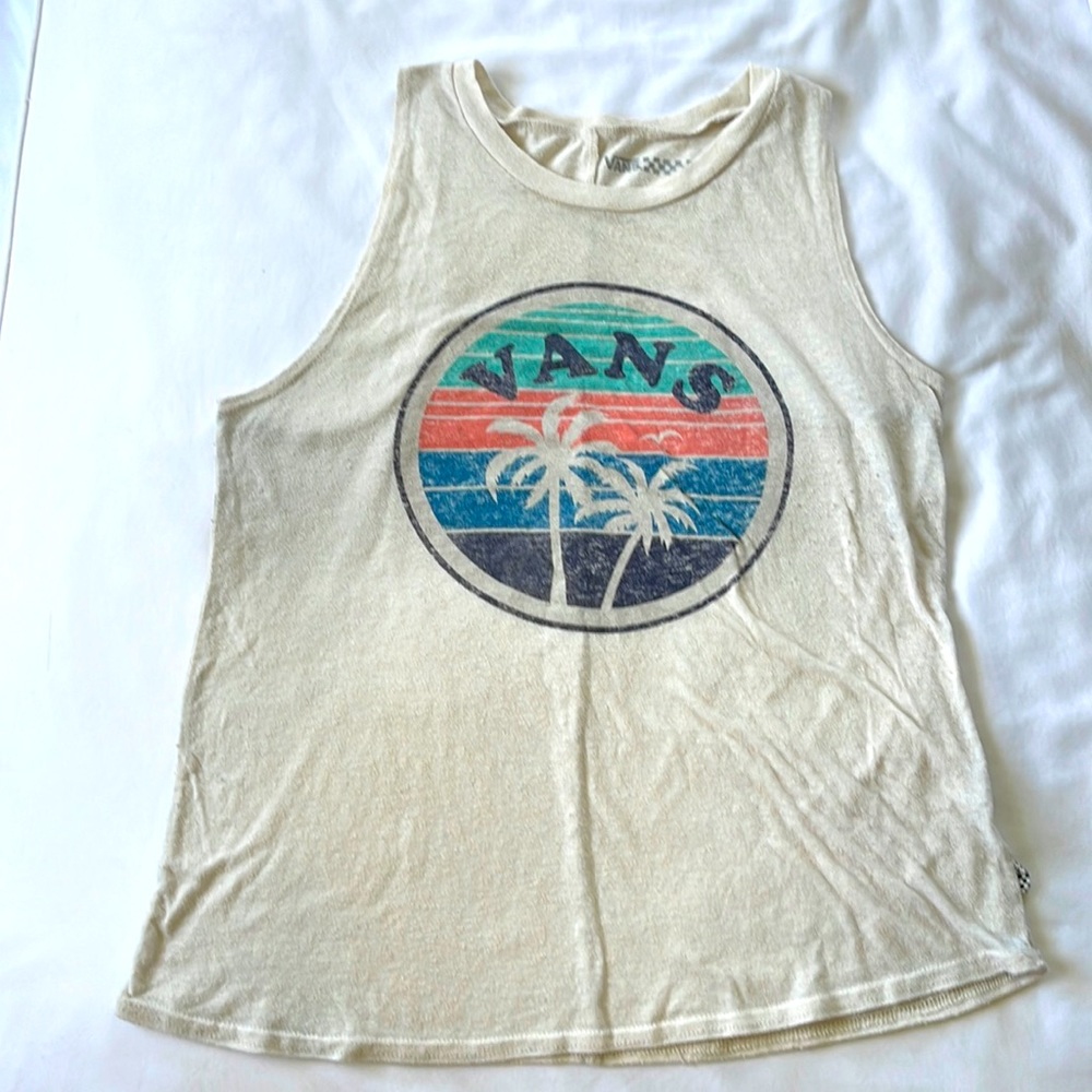 Vans cream palm logo tank top